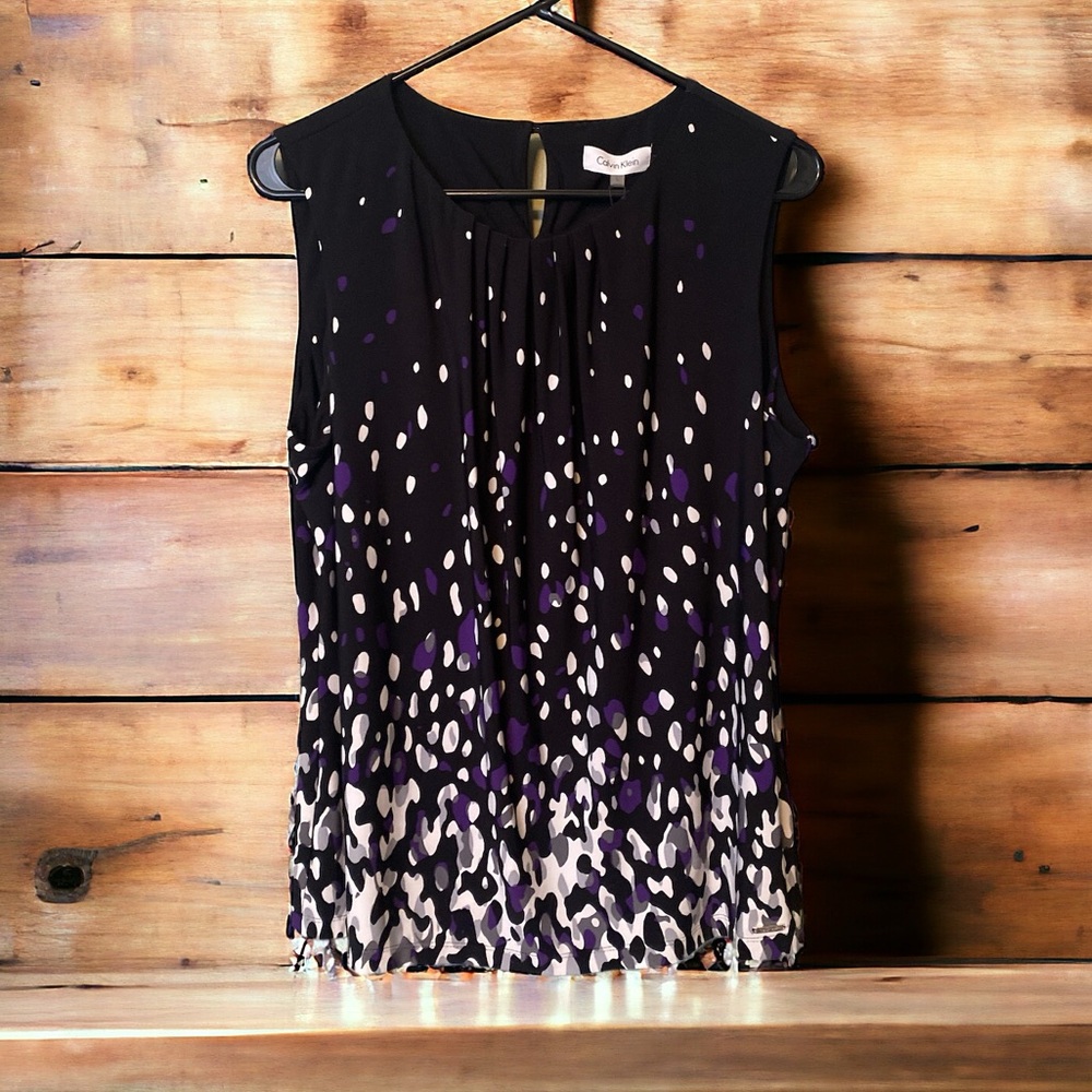 Calvin Klein Black and Purple Sleeveless Blouse - Picture 3 of 5